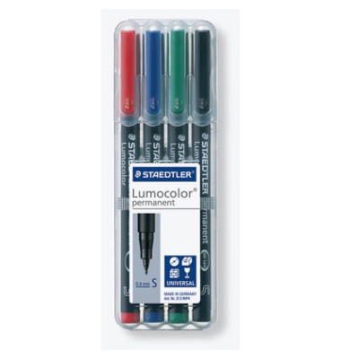 Folienstifte-Set Lumocolor, 313 WP4, 4-farbig sortiert, 0,4mm, Rundspitze, nachf&uuml;llbar