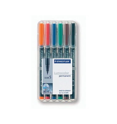 Folienstifte-Set Lumocolor, 313 WP6, 6-farbig sortiert, 0,4mm, Rundspitze, teils nachf&uuml;llbar