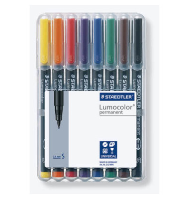 Folienstifte-Set Lumocolor, 313 WP8, 8-farbig sortiert, 0,4mm, Rundspitze, teils nachf&uuml;llbar