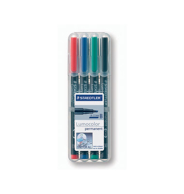 Folienstifte-Set Lumocolor, 314 WP4, 4-farbig sortiert, 1-2,5mm, Keilspitze, nachf&uuml;llbar
