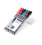Folienstifte-Set Lumocolor, 314 WP6, 6-farbig sortiert, 1-2,5mm, Keilspitze, teils nachf&uuml;llbar