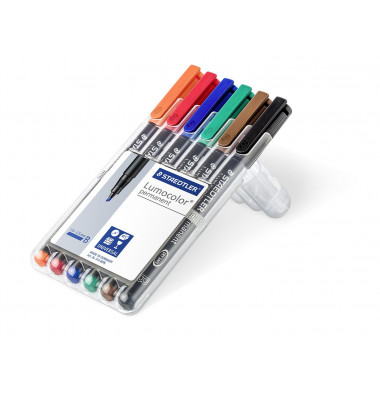 Folienstifte-Set Lumocolor, 314 WP6, 6-farbig sortiert, 1-2,5mm, Keilspitze, teils nachf&uuml;llbar