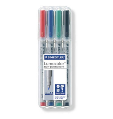 Folienstifte-Set Lumocolor, 315 WP4, 4-farbig sortiert, 1,0mm, Rundspitze, nachf&uuml;llbar