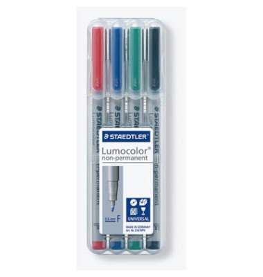 Folienstifte-Set Lumocolor, 316 WP4, 4-farbig sortiert, 0,6mm, Rundspitze, nachf&uuml;llbar