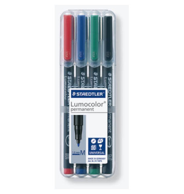 Folienstifte-Set Lumocolor, 317 WP4, 4-farbig sortiert, 1mm, Rundspitze, nachf&uuml;llbar