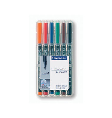 Folienstifte-Set Lumocolor, 317 WP6, 6-farbig sortiert, 1mm, Rundspitze, teils nachf&uuml;llbar