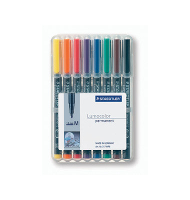 Folienstifte-Set Lumocolor, 317 WP8, 8-farbig sortiert, 1mm, Rundspitze, teils nachf&uuml;llbar