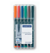 Folienstifte-Set Lumocolor, 318 WP6, 6-farbig sortiert, 0,6mm, Rundspitze, teils nachf&uuml;llbar