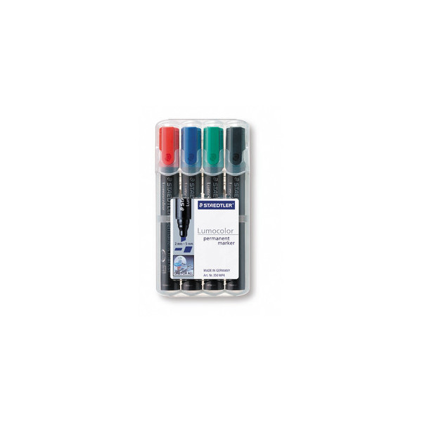 4007817350010 - STAEDTLER Lumocolor Permanent-Marker 350 4er Etui Strichstärke ca 20 - 50 mm Keilspitze wasserfest (350 WP4)