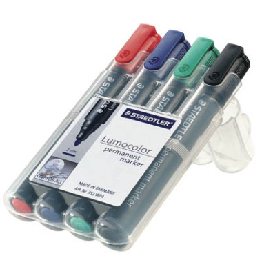 Permanentmarker-Set Lumocolor, 352 WP4, Pack, 4-farbig sortiert, 2mm Rundspitze