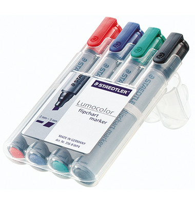 Flipchartmarker-Set Lumocolor, 356 B WP4, Pack, rot,blau,grün,schwarz, 2-5mm Keilspitze