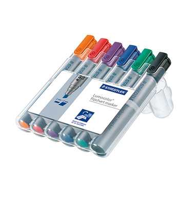 Flipchartmarker-Set Lumocolor, 356 B WP6, Packung, orange,rot,grün,violett,blau,schwarz, 2-5mm Keilspitze