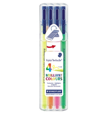 Textmarker-Set triplus textsurfer 362, 362 SB4, Etui, farbig sortiert (gelb/pink/orange/gr&uuml;n), 1-4mm Rundspitze