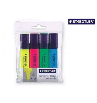 Textmarker-Set Textsurfer classic 364, 364 WP4, Etui, gelb/gr&uuml;n/orange/pink, 1-5mm Keilspitze