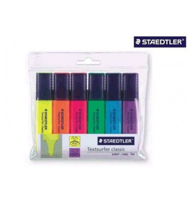 Textmarker-Set Textsurfer classic, 364 WP6, Etui, farbig sortiert (gelb/blau/gr&uuml;n/pink/violett/orange), 1-5mm Keilspitze