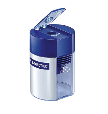 Spitzdose mit Behälter transparent/blau/silber Spitzdose mit Behälter transparent/blau/silber