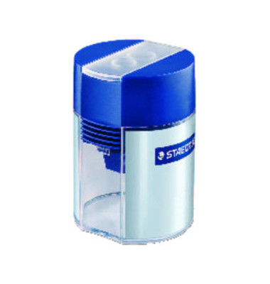 Doppel-Spitzdose mit Behälter transparent/blau 