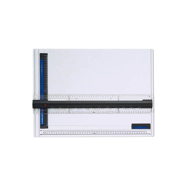 4007817600993 - STAEDTLER Zeichenplatte Mars DIN A3 weiß-anthrazit-blau mit Parallel-Zeichenschiene mit beidseitiger Skalierung (661 A3)