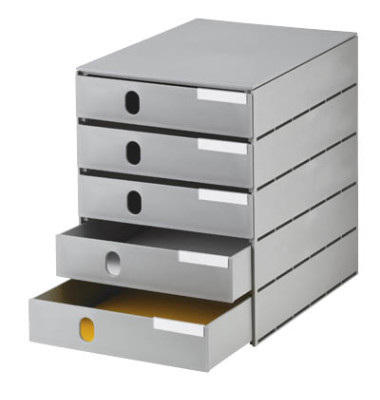 Schubladenbox styroval grau 5 Schubladen geschlossen Schubladenbox styroval grau 5 Schubladen geschlossen
