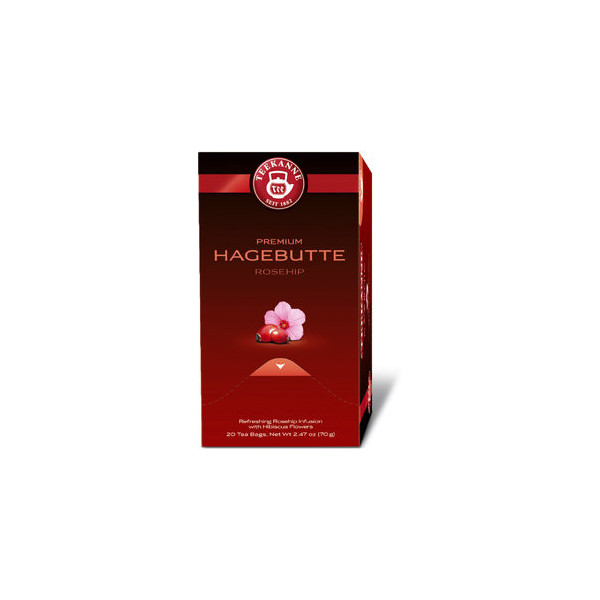 Teekanne Premium Hagebutte mit Hibiskus Früchtetee 20 Teebeutel im Kuvert 2 Entnahmefach displaytauglich