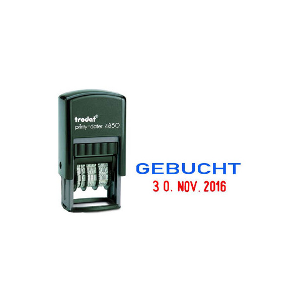0092399766506 - Text- und Datumsstempel printy 4850 L7 mit Text GEBUCHT + Datum Kunststoff Schrifthöhe (Datum) 38mm 0092399766506 Trodat