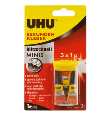 Sekundenkleber 45415 blitzschnell MINIS, 3x1g, permanent
