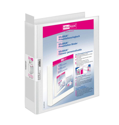 Präsentationsringbuch VELODUR® 1138190, A4 2 Ringe 40mm Ring-Ø Pappe/PP-Folie, 2 Außentaschen, weiß