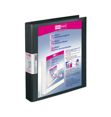Präsentationsringbuch VELODUR® 1143180, A4 2 Ringe 25mm Ring-Ø Pappe/PP-Folie, 2 Außentaschen, schwarz