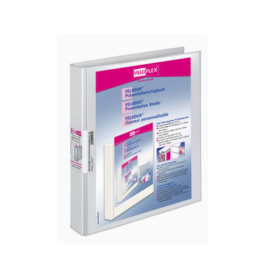 Präsentationsringbuch VELODUR® 1143190, A4 2 Ringe 25mm Ring-Ø Pappe/PP-Folie, 2 Außentaschen, weiß