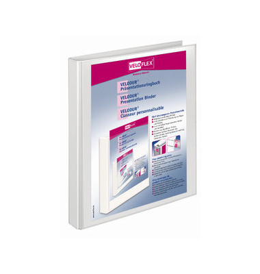 Präsentationsringbuch VELODUR® 1144190, A4 2 Ringe 16mm Ring-Ø Pappe/PP-Folie, 2 Außentaschen, weiß