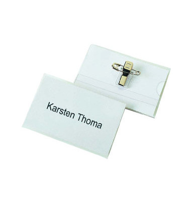 Namensschilder Clip+Nadel matt transparent 90 x 57mm Namensschilder Clip+Nadel matt transparent 90 x 57mm