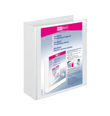 Präsentationsringbuch VELODUR® 4139190, A4 4 Ringe 50mm Ring-Ø Pappe/PP-Folie, 2 Außentaschen, weiß