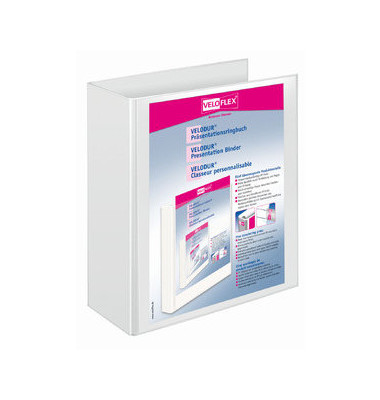 Präsentationsringbuch VELODUR® 4142190, A4 4 Ringe 60mm Ring-Ø Pappe/PP-Folie, 2 Außentaschen, weiß