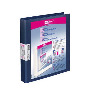 Präsentationsringbuch VELODUR® 4143150, A4 4 Ringe 25mm Ring-Ø Pappe/PP-Folie, 2 Außentaschen, blau