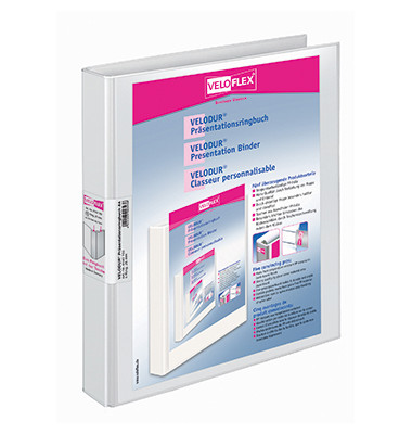Präsentationsringbuch VELODUR® 4143190, A4 4 Ringe 25mm Ring-Ø Pappe/PP-Folie, 2 Außentaschen, weiß