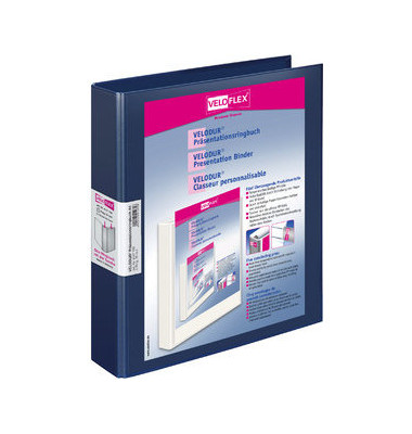 Präsentationsringbuch VELODUR® 4147150, A4 2 Ringe 30mm Ring-Ø Pappe/PP-Folie, 2 Außentaschen, blau