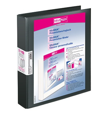 Präsentationsringbuch VELODUR® 4147180, A4 2 Ringe 30mm Ring-Ø Pappe/PP-Folie, 2 Außentaschen, schwarz