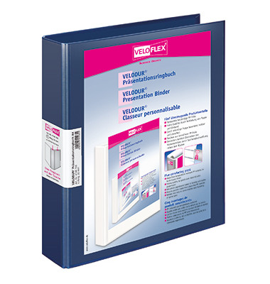 Präsentationsringbuch VELODUR® 4148150, A4 4 Ringe 30mm Ring-Ø Pappe/PP-Folie, 2 Außentaschen, blau