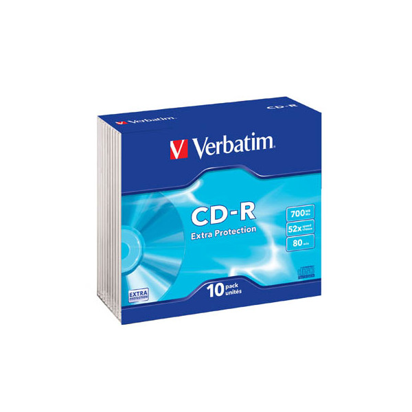 0023942434153 - 43415 CD-R 12cm 1x10 Verbatim CD-R 80 700MB 52x Data Life Slim Case 43415 0023942434153