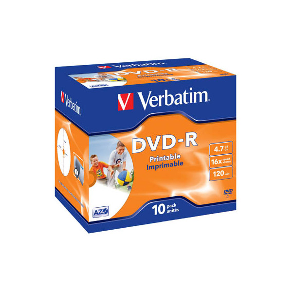 0023942435211 - 7GB 16x Speed DVD-R 12cm 1x10 Verbatim DVD-R 47GB 16x Speed Jewel Case printable 43521 0023942435211