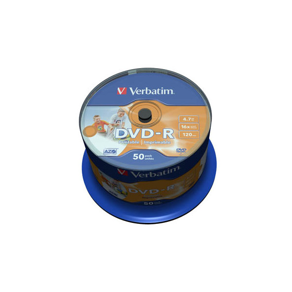 0023942435334 - 7GB 16x Speed DVD-R 12cm 1x50 Verbatim DVD-R 47GB 16x Speed photo printable 43533 0023942435334