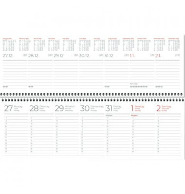 Schreibtischquerkalender 116-0015, 1 Woche / 2 Seiten, 29,6x9,9cm, 2025