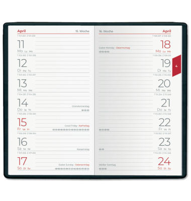 Taschenkalender 540-1001, farbig sortiert, 1 Woche / 1 Seite, 9,5x16cm (A6), 2027