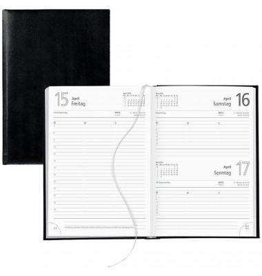 Buchkalender 873-0020, schwarz, 1 Tag / 1 Seite, 15x21cm (A5), 2025