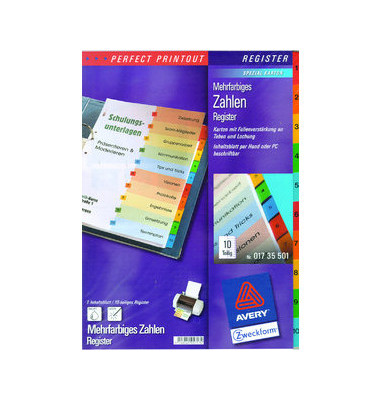 Kartonregister 01735501 1-10 A4 190g farbige Taben 10-teilig Kartonregister 01735501 1-10 A4 190g farbige Taben 10-teilig