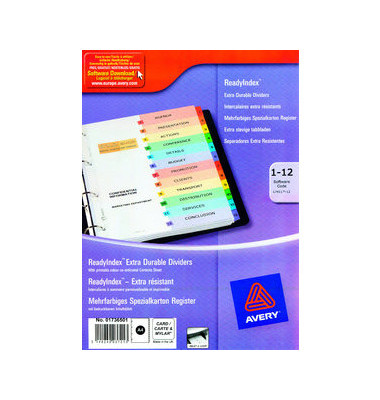 Kartonregister 01736501 1-12 A4 190g farbige Taben 12-teilig Kartonregister 01736501 1-12 A4 190g farbige Taben 12-teilig