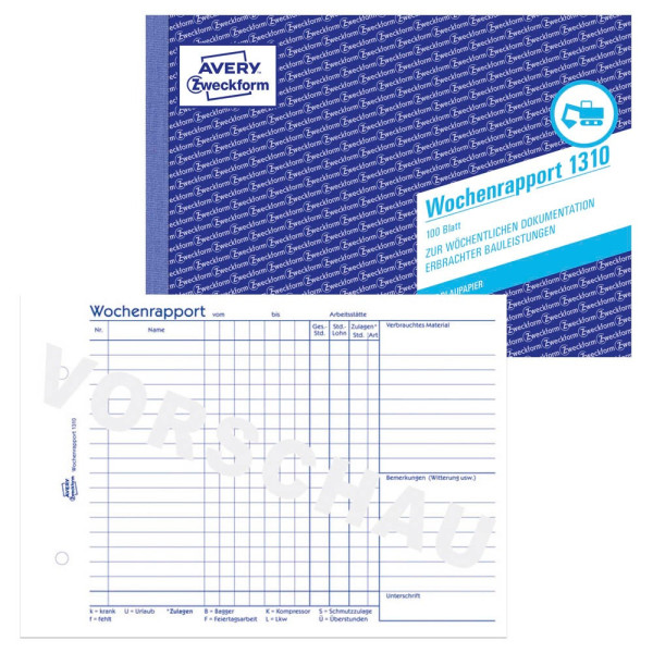4004182013106 - Wochenrapport 1310 A5 1-fach mit Blaupapier 100 Blatt 4004182013106 AVERY Zweckform