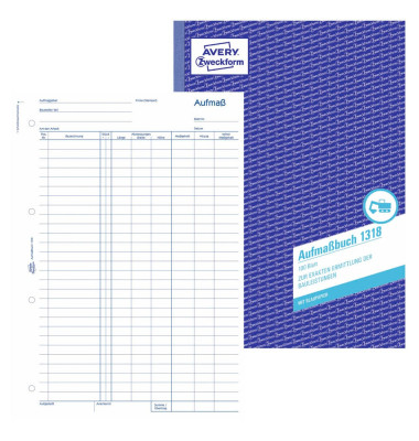 Aufmaßbuch 1318 zur exakten Ermittlung der Bauleistung, A4, 1x 100 Blatt