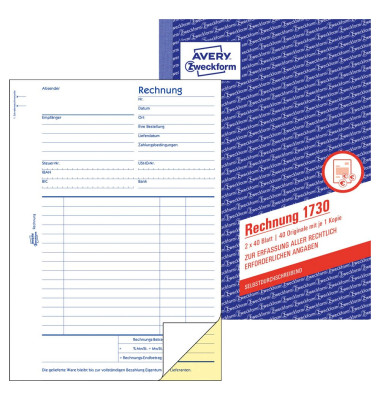 Rechnung 1730 A5 selbstdurchschreibend 2x40 Blatt Rechnung 1730 A5 selbstdurchschreibend 2x40 Blatt