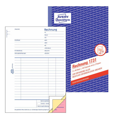 Rechnungsbuch 1731 A5 selbstdurchschreibend 3x40 Blatt Rechnungsbuch 1731 A5 selbstdurchschreibend 3x40 Blatt